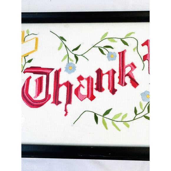 Vtg Framed Handwork Embroidery Needlework Thank You Floral Cross 21” x 10.75” - Picture 4 of 7